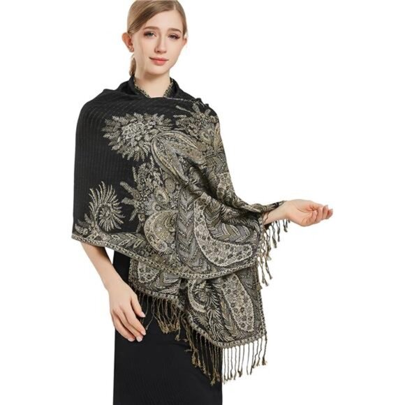 Silky Paisley Pashmina Shawl Scarf-Women's Soft Double-side Jacquard - Picture 1 of 6